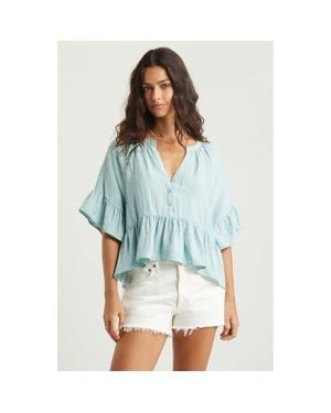 Treasure & Bond Ruffle Peplum Top - Blue