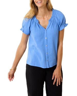 Tommy Bahama Coral Isle Cotton Button-Up Top - Blue