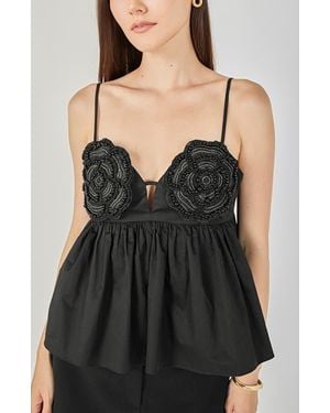 Endless Rose Floral Appliqu Babydoll Top - Black