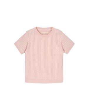Hope & Henry Kids' Organic Short Sleeve Cable Sweater - Pink
