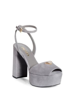 Prada Logo Platform Sandal - Gray