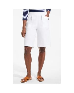 Lands' End Knit High Rise Pleated 12 Bermuda Shorts - White