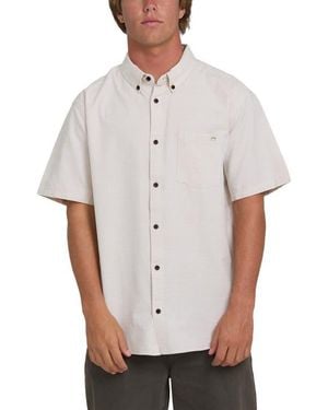 Billabong All Day Short Sleeve Slub Cotton Blend Button-Down Shirt - White