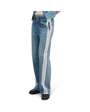 Rag & Bone Rb Miramar Side Stripe Wide Leg Cotton Terry Sweatpant Jeans - Blue