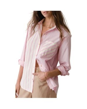 Marine Layer Jane California Relaxed Stripe Cotton Poplin Button-Up Shirt - Red