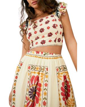 Next Floral Square Neck Cotton Crop Top - Red