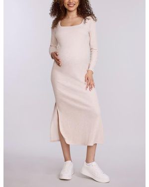 Motherhood Maternity Square Neck Rib Knit Long Sleeve Bodycon Maxi Dress - Pink