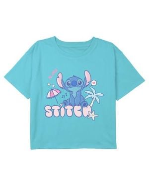 Lilo Et Stitch Girls' Aloha Beach Cute Stitch T-Shirt - Blue