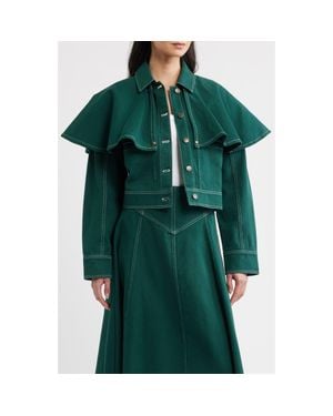 Cleobella Clarke Ruffle Cape Cotton Twill Jacket - Green
