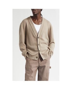 Bottega Veneta Classic Cashmere Blend V-Neck Cardigan With Intrecciato Leather Elbow Patches - Brown