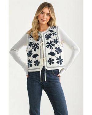 Knit & Lounge Bold Floral Embroidery Quilted Vest - Blue