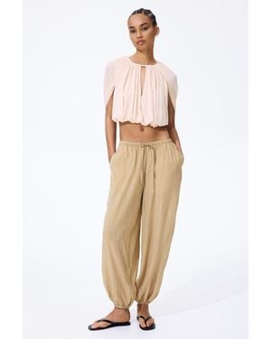 H&M Crinkled Balloon-Leg Pants - Natural