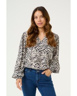 Kaffe Kajodie V-Neck Long Sleeve Blouse - Blue