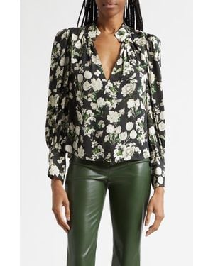 Alice + Olivia Marion Floral Print Pleated Top - Green