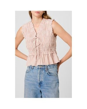 French Connection Rhodes Ruffle Smocked Peplum Cotton Poplin Top - Blue