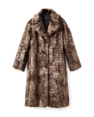 Mango Textured Faux Fur Coat - Brown