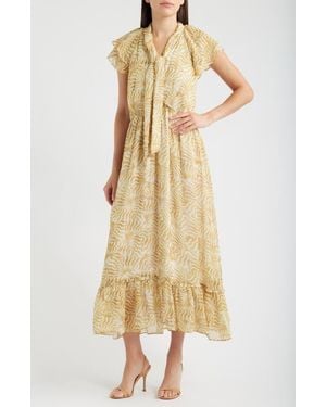 NIC+ZOE Lana Sunrays Tie Neck Tiered Maxi Dress - Natural
