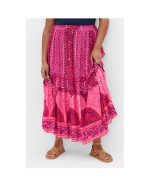 City Chic Samara Print Tiered Midi Skirt - Pink