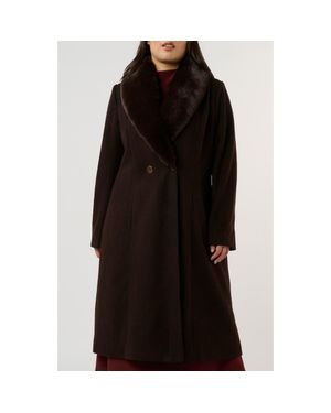Estelle Alastair Double Breasted Coat With Removable Faux Fur Collar - Black