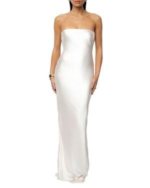 JLUXLABEL Regal Rising Corset Back Strapless Satin Gown - White