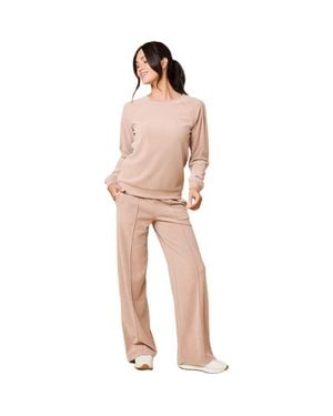Softies Vintage Velvet Crewneck With Pintuck Pant - Natural