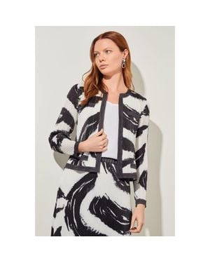 Ming Wang Abstract Brushstroke Crepe De Chine Jacket - Gray