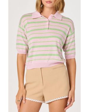 Astr Scottie Stripe Knit Polo - Natural