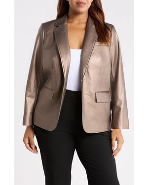 Anne Klein Metallic Faux Leather One-Button Blazer - Brown