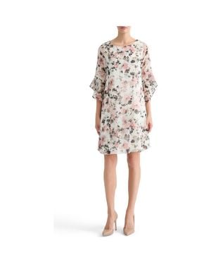 Kasper Metallic Floral Print Ruffle Shift Dress - White