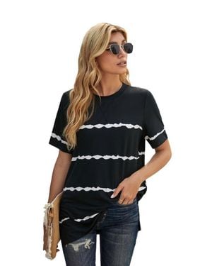Zilpu Tie-Dye Stripe Side-Slit Tunic Tee - Black