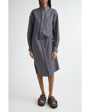 Sacai Stripe Long Sleeve Poplin Shirtdress - Gray