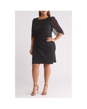 Connected Apparel Chiffon Cape Sleeve Knit Dress - Black