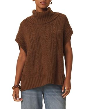 Splendid Rosalina Cable Stitch Short Sleeve Turtleneck Sweater - Brown