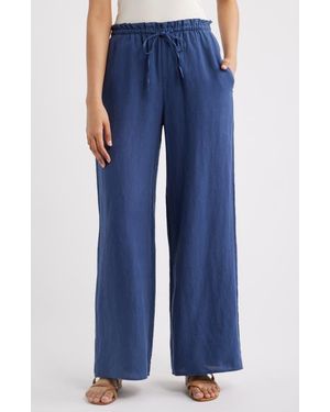Bella Dahl Ruffle Waist Wide Leg Linen Pants - Blue