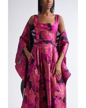 St. John Metallic Jacquard Organza Cape - Red