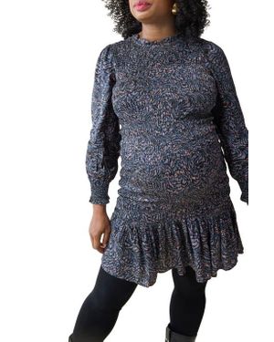 Ingrid & Isabel Smocked Occasion Bracelet Sleeve Sateen Maternity Dress - Blue