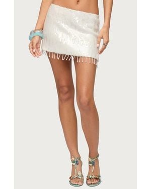 Edikted Dalis Fringe Sequin Miniskirt - White