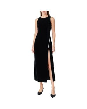 Endless Rose Jewel Trim Sleeveless Velvet Maxi Dress - Black