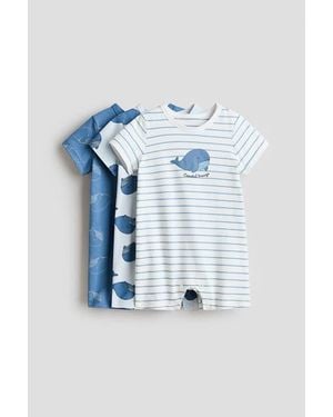 H&M 3-Pack Short Pajama Jumpsuits - Blue