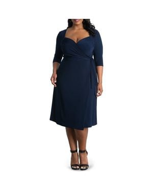 Kiyonna Sweetheart Neck Wrap Dress - Blue