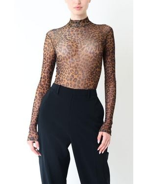 LAPOINTE Printed Mesh Mock Neck Bodysuit - Blue
