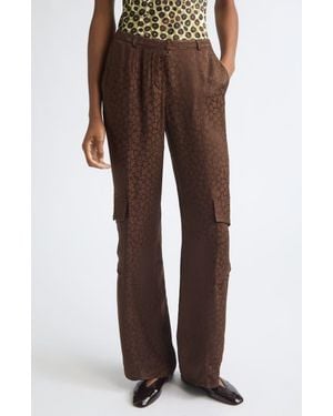 Siedres Kimmy Satin Jacquard Straight Leg Cargo Pants - Brown