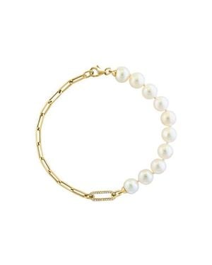 Effy 14K Diamond Fresh Water Pearl Paperclip Chain Bracelet - White