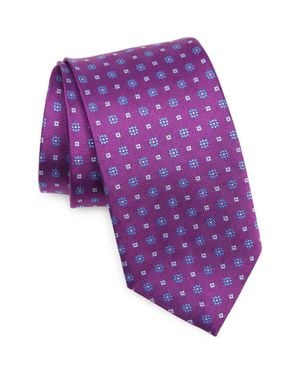 David Donahue Neat Geometric Silk Tie - Purple