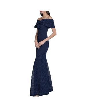 Eliza J Off The Shoulder 3D Floral Gown - Blue
