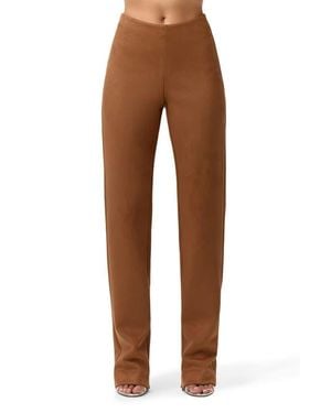 Naked Wardrobe Faux Suede Straight Leg Pants - Brown