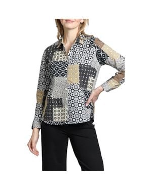 Apny Print Poplin Button-Up Shirt - Gray