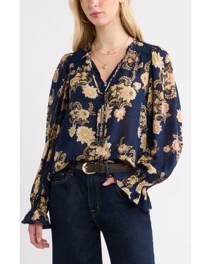 Treasure & Bond Floral Ruffled Button Front Shirt - Blue