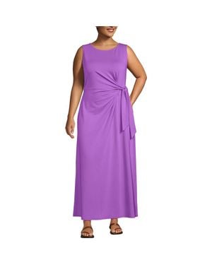 Lands' End Plus Size Cotton Modal Sleeveless Tie Waist Maxi Dress - Purple