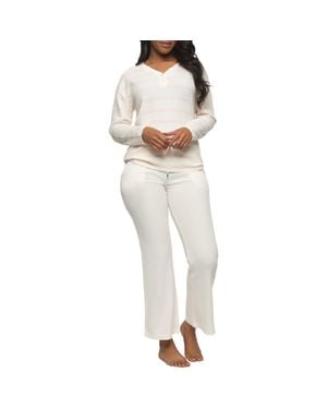 Felina Jolie Thermal Knit Henley Pajamas - Natural
